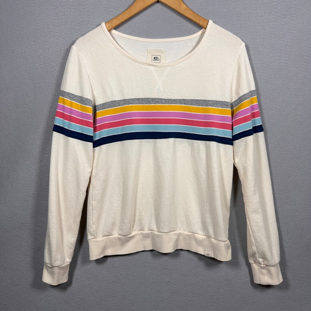 Rip Curl Womens Striped Paradiso Crew Fleece Sweatshirt Surf Coastal Small